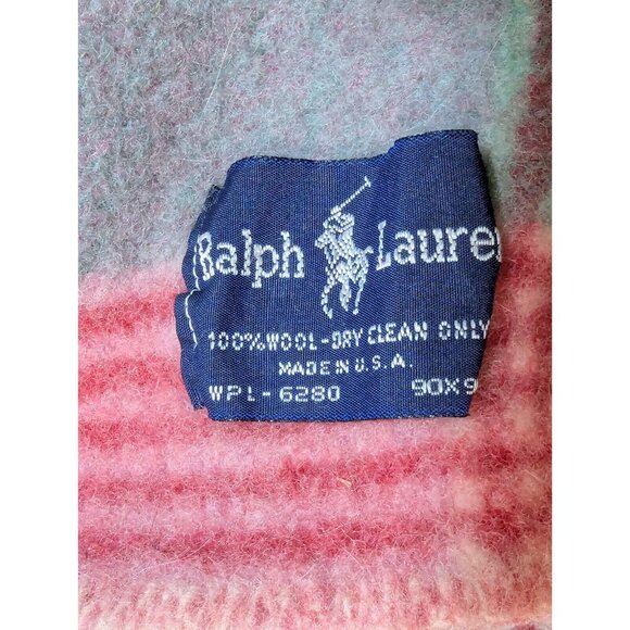 Vintage Ralph Lauren Plaid 100% Wool Blanket Madras MADE IN USA WPL-6280 *SHRUNK - Picture 8 of 9